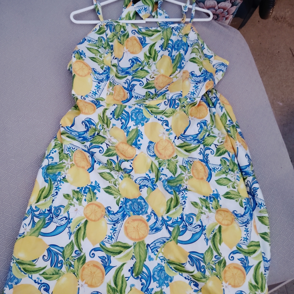 Girls Lemon Print Blue & Yellow Sundress